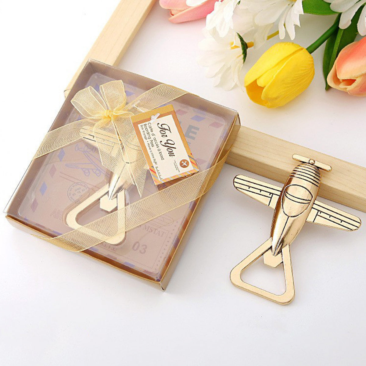 Gold Airplane Bottle Opener - Image 1