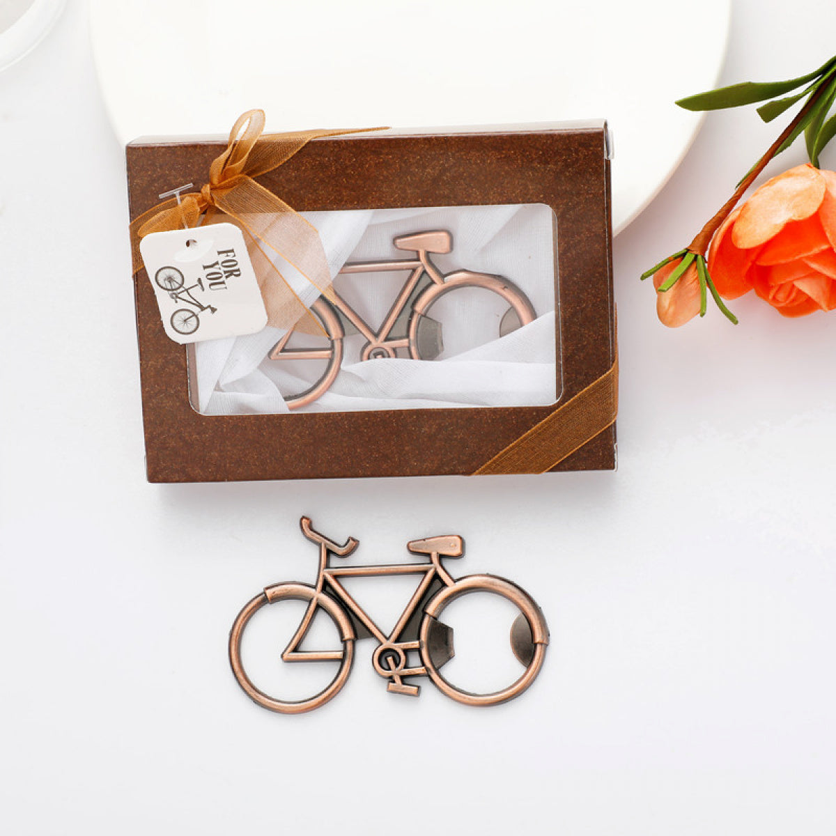 Antique Copper Bicycle Bottle Opener Party Favor - Image 1